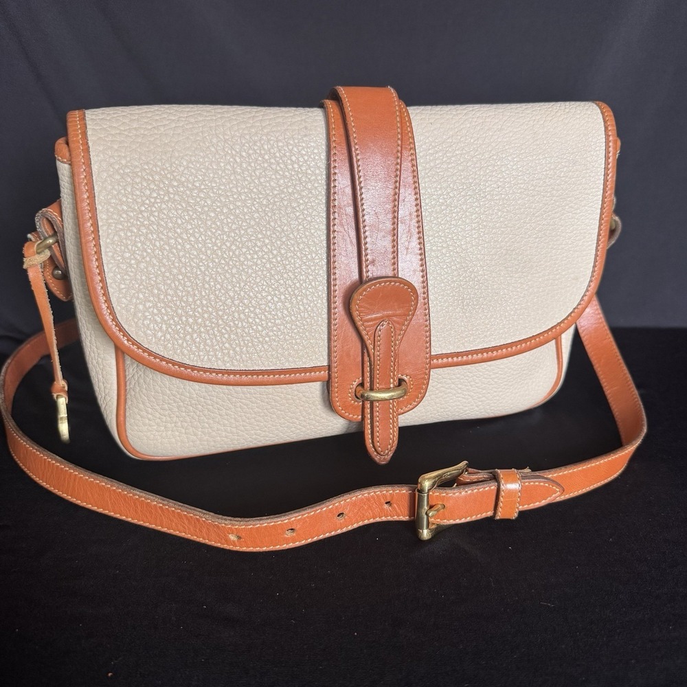 Dooney & Bourke Cream and Tan Pebbled Leather Crossbody Handbag Vintage - Picture 5 of 16